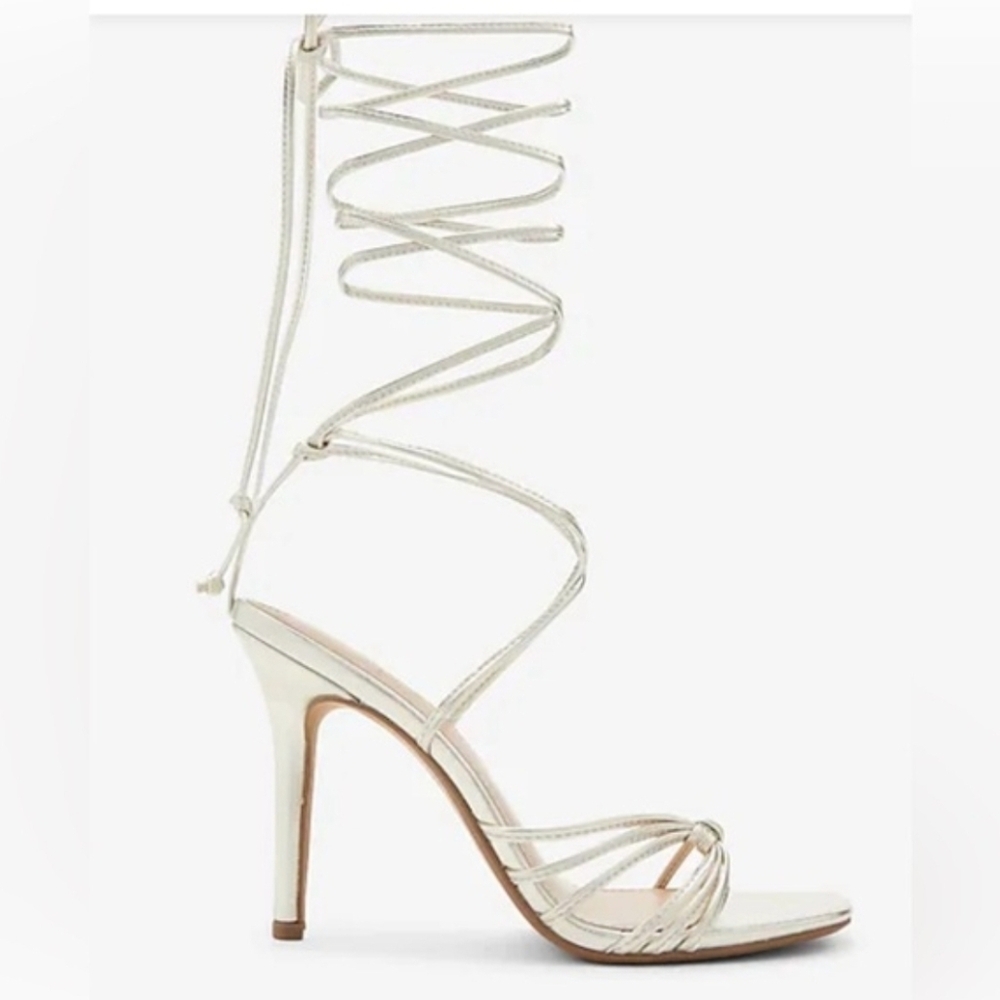 Express Silver Metallic Lace-Up Strappy Heels | Size 9 | NWT